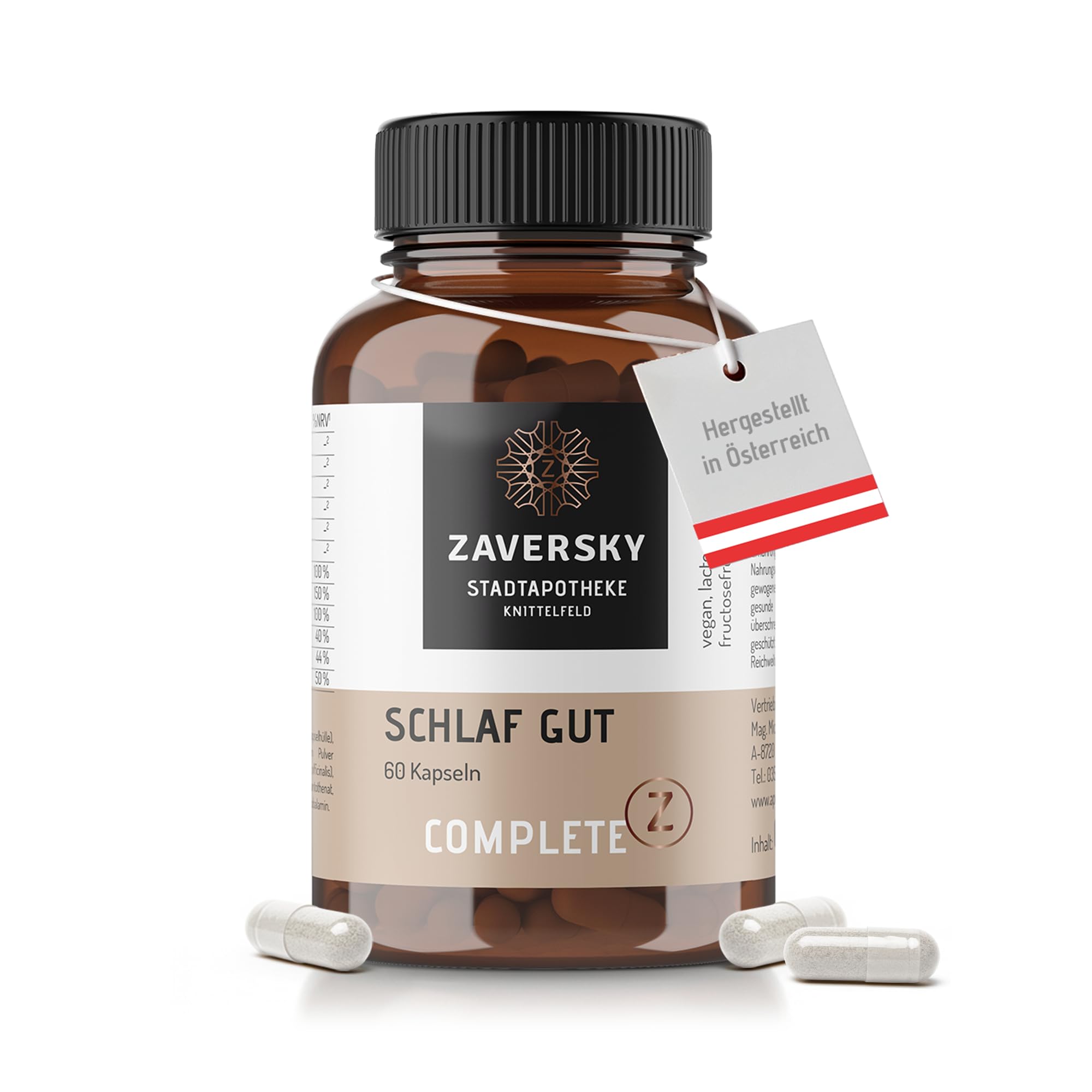 Schlaf Gut – Kapseln mit 1 mg Melatonin – Mit Magnesium, Vitamin B6, B12 & Zink – Melatoninkapseln mit Passionsblume, Melisse & Hopfen – 60 vegane Kapseln – Hergestellt in Österreich (1)