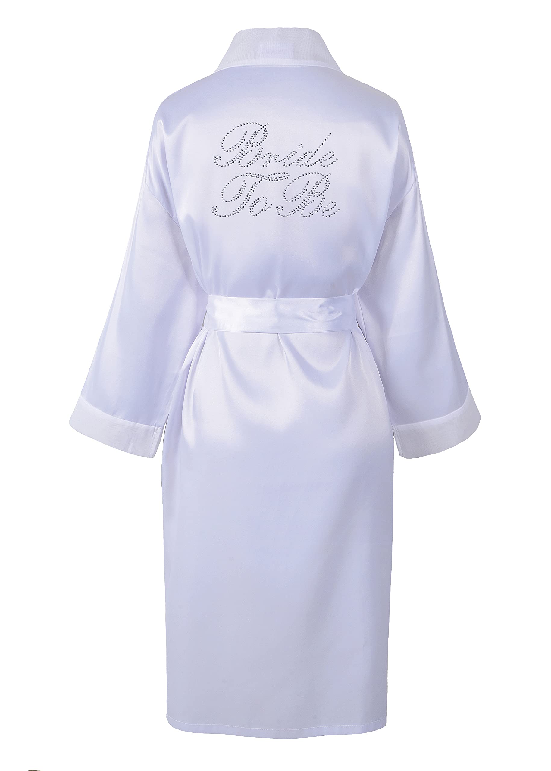 Varsany White Crystalsrus Bride To Be Satin Rhinestone Bathrobe Personalised Diamante Dressing Gown Kimono