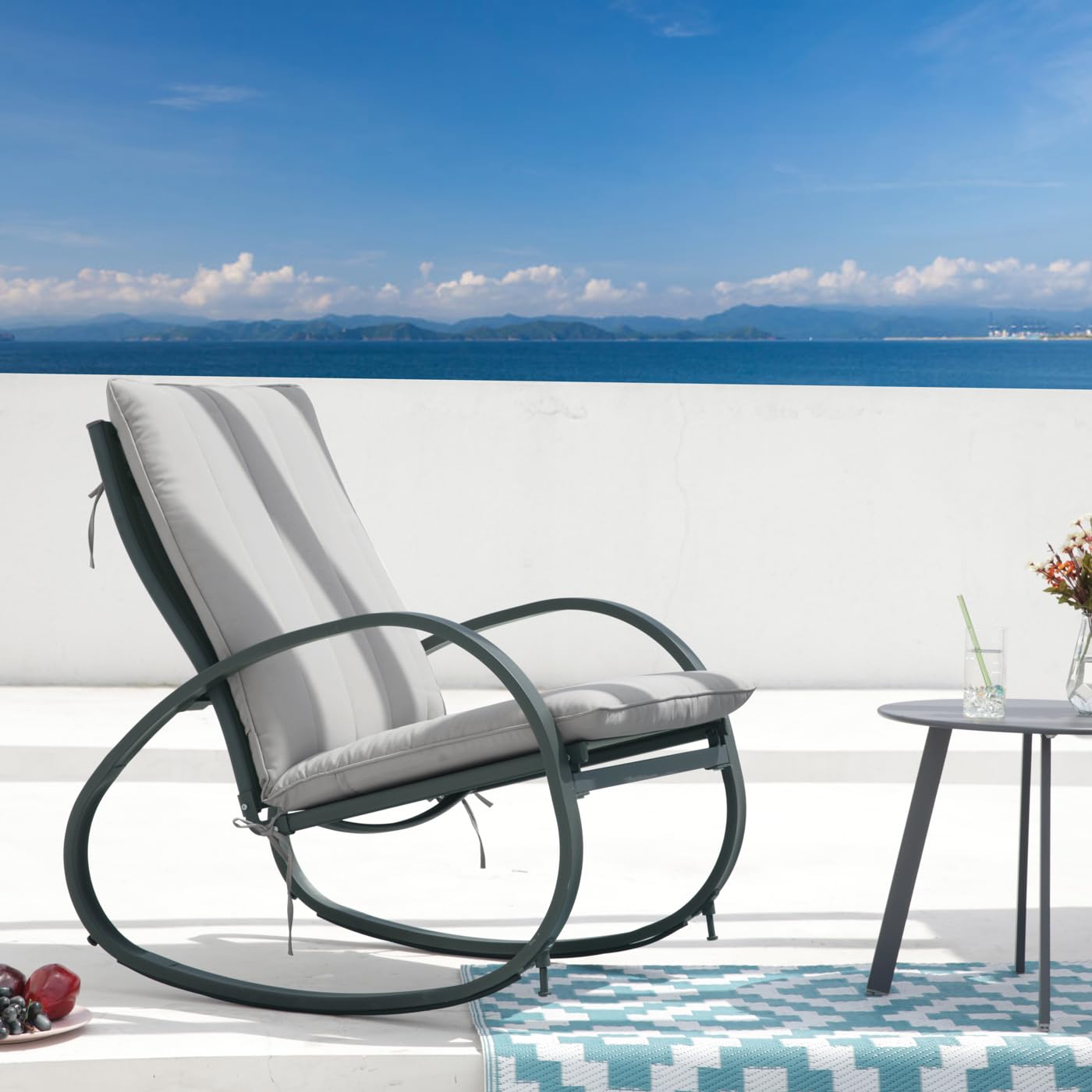 SVITA EIBY Fauteuil à bascule de luxe avec accoudoirs pour l'extérieur, gris clair/gris foncé
