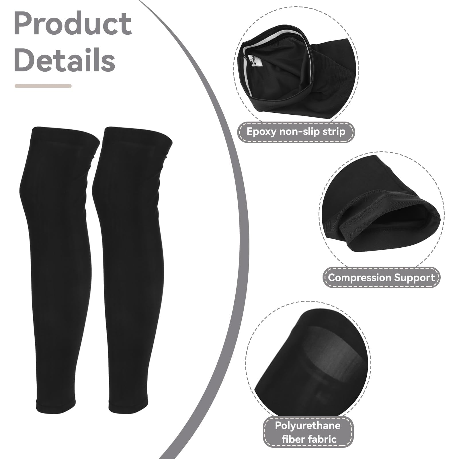Agatige Manicotti Gambe Estate, 1 Paio Manicotti a Compressione a Gamba Intera Manica di Gamba da Basket Unisex Manica delle Gambe a Compressione per Sport all'aperto(Nero)