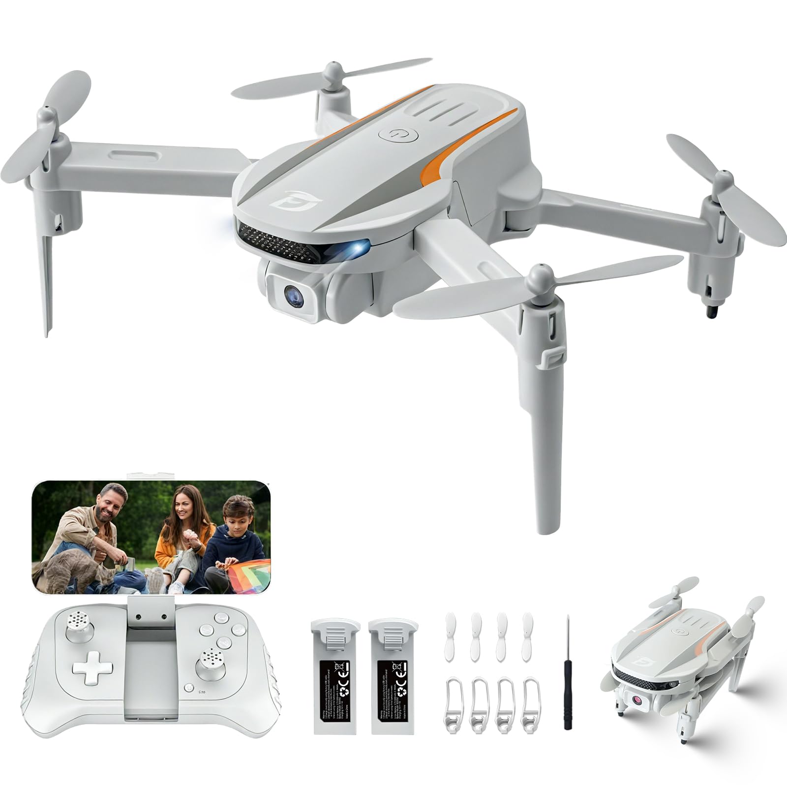 KGF Drone with Camera,1080P HD FPV Foldable Drones for Kids,Adults,Gesture Control Stable Altitude Hold, Throw to Go, One Key Start, 3D Flips, Waypoints Fly, Gravity Control, kids drone,2 Batteries