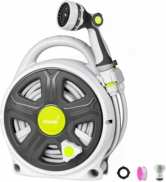 GEWIMI Retractable Garden Hose Reel, 65FT Heavy Duty Hose With 10 Spray Patterns - Leakproof, Durable & Compact Design for Garden Watering, Car Washing, Pet