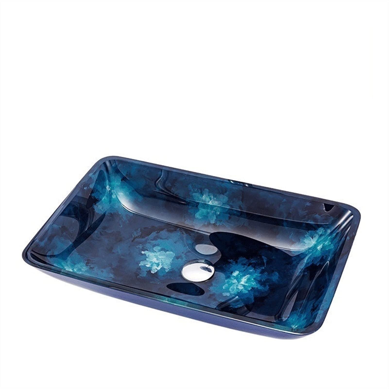 Bathroom Sink Countertop Tempered Glass Bathroom Countertop Sink Art Hand Basins Blue Vessel Counter Basin