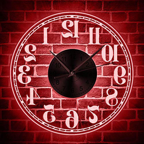 yuandd Reloj de Pared al revés con retroiluminación LED Reloj Luminoso inverso Reloj de Pared Iluminación Decoración del hogar Relojes Bromas y bromas Regalo