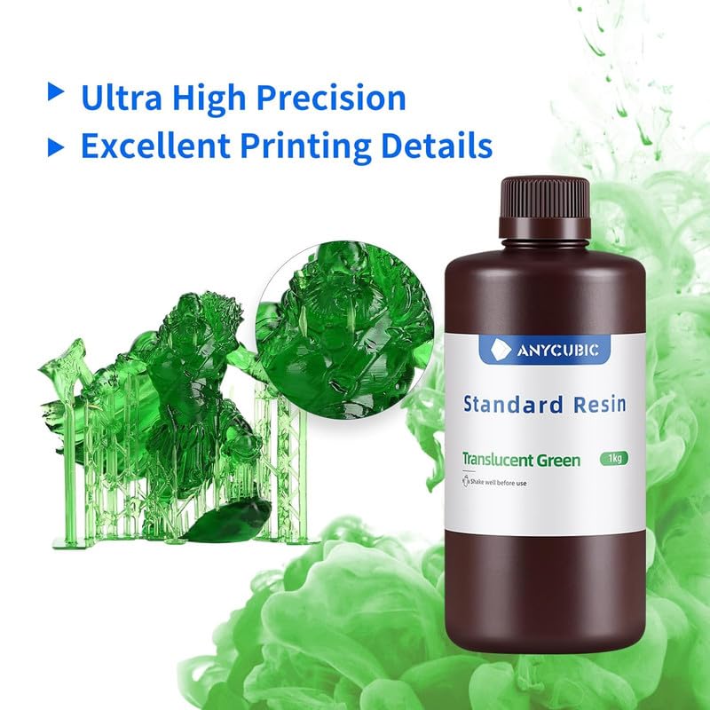 Image of 3IDEA 3D Printer Resin, 405nm LCD UV-Curing 3D Resin, High Precision & Rapid Photopolymer Resin for LCD /DLP /SLA Resin 3D Printer (Clear Green, 1kg)