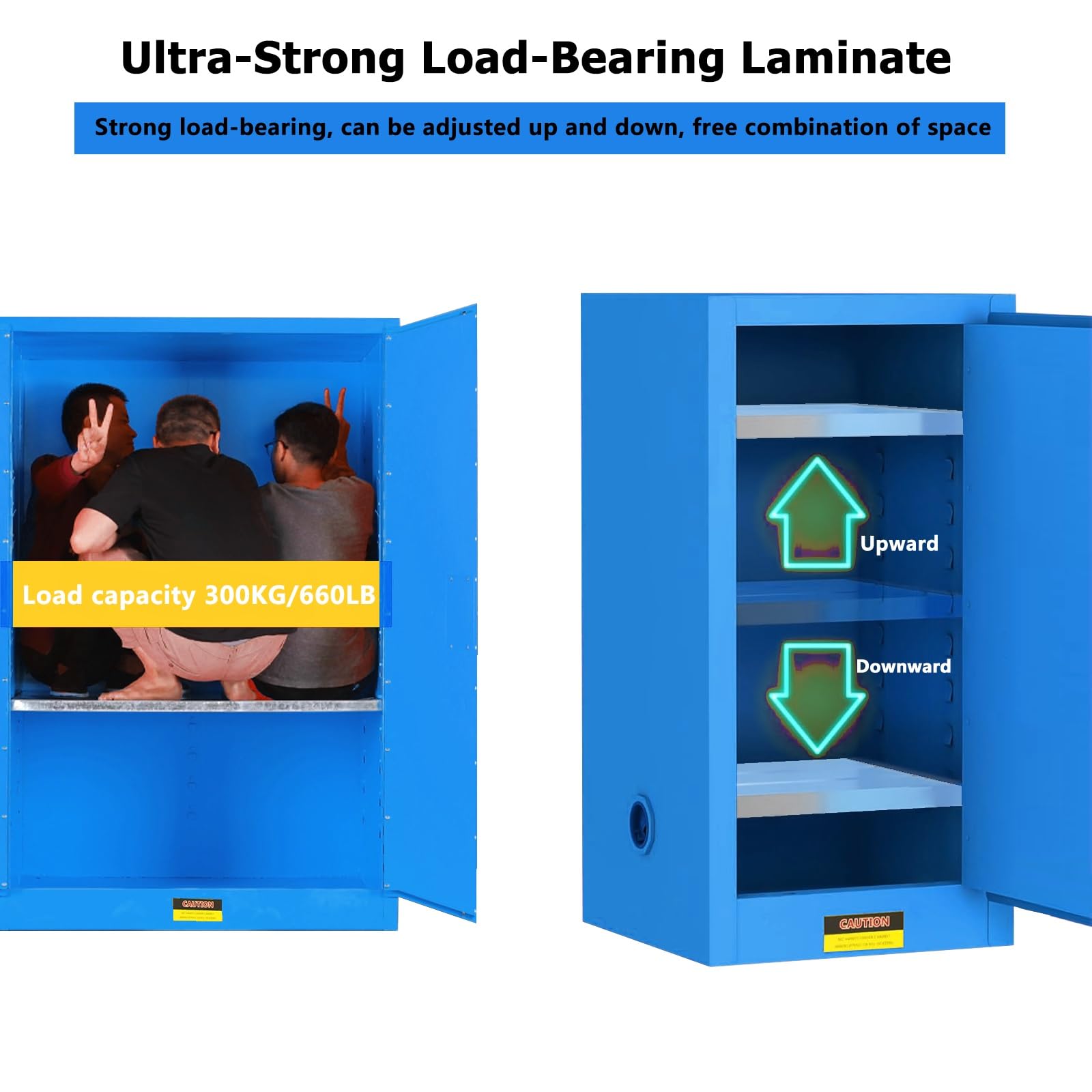Armadio for la conservazione di sostanze chimiche con ripiani regolabili da 22 galloni, armadio infiammabile 65" H x 43" W x 18" D, for uso commerciale e industriale(Blue)