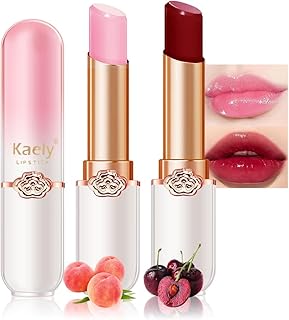 evpct 2Pcs Peach Red Cherry Magic Mood Color Changing Lipstick Long Lasting 24 Hours Original for Women, PH Color Change Changing Jelly Lipstick Tinted Lip Balm Gloss Stain Makeup Set labiales magicos