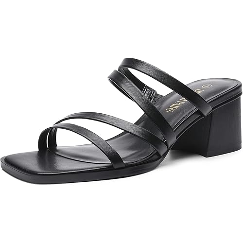 DREAM PAIRS Women's Strappy Heels Block Open Toe Low Heel Chunky Mules Sandals Dress Shoes