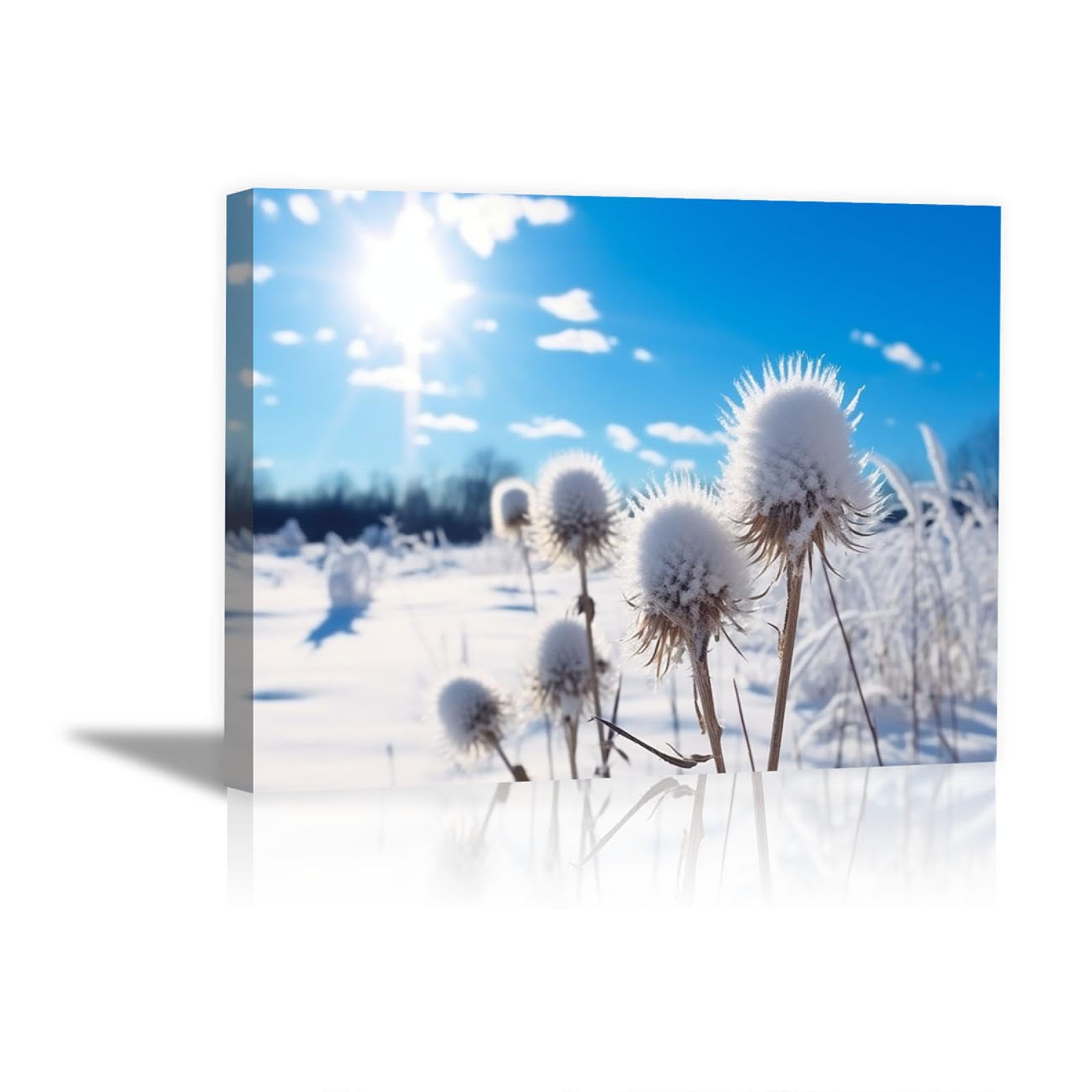 JOSUE Nieve De Invierno Cuadros Y LáMinas Lienzo,sol cielo nieve plantas Azul blanco Cuadro Cartel Sala De Estar Cuarto De BañO Comedor-50x70cm Enmarcado