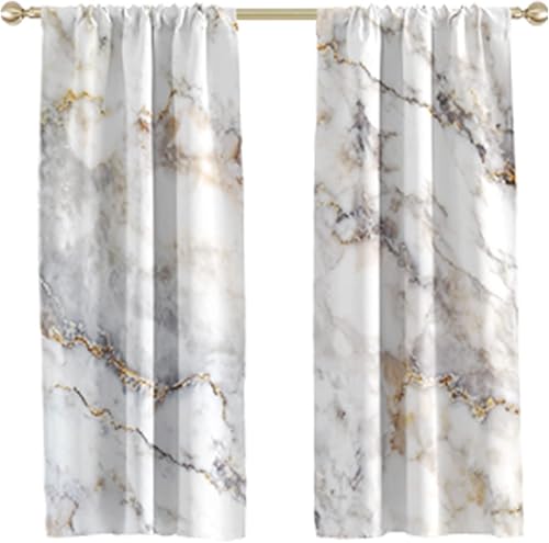 AAtter Cortina de ventana con textura de mármol, a rayas borrosas, color gris y blanco, con estampado de piedra vintage, para sala de estar,