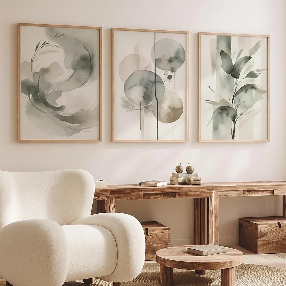 Ltjiajuypd Frameless Abstract Plant Watercolor Painting Cloth Modern Minimalist Printmaking Living Room Bedroom Wall Art Decoration(50X70cm-3Pcs)