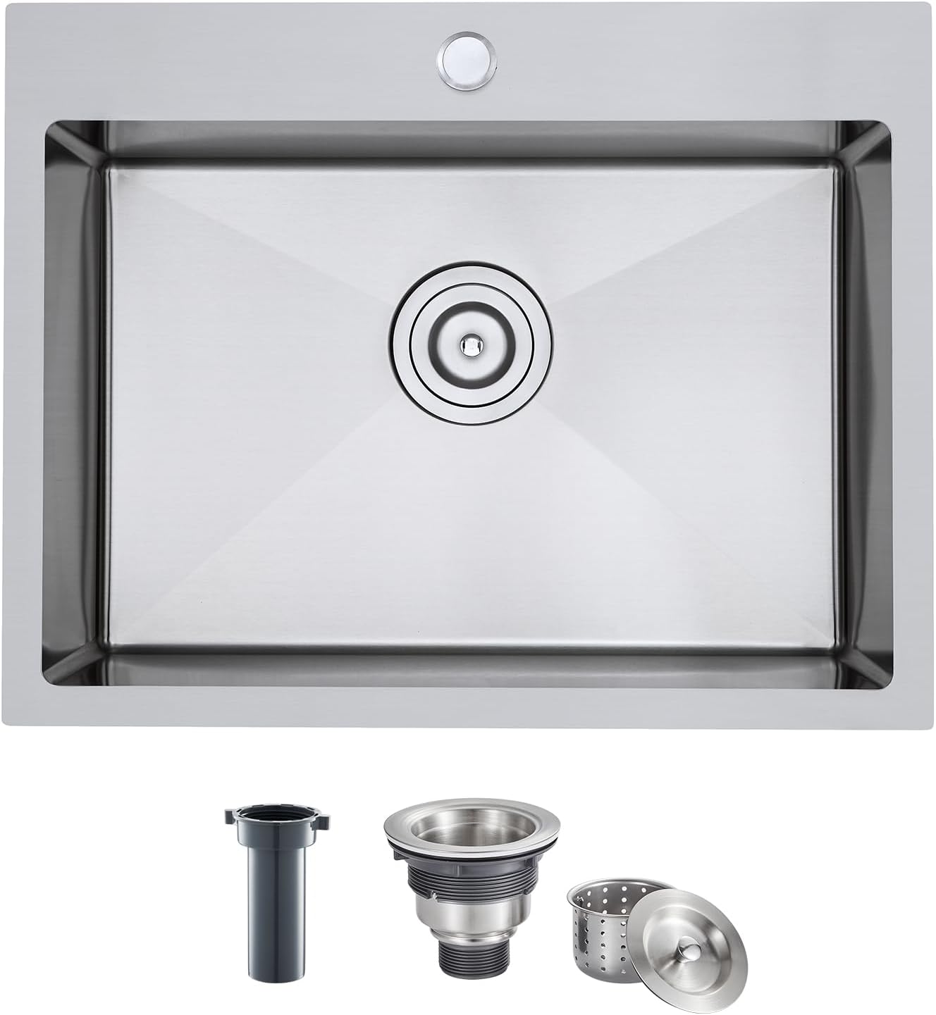 MENATT 21 Inch Drop in Kitchen Sink Brushed Nickel, 18 Gauge Stainless Steel 1 Faucet Hole Single Bowl Kitchen Sink Topmount 9 inch Deep Basin Bowl with Drain Strainer, D21"xW18"xH9" D21" x W18" x H9" Brushed Nickel