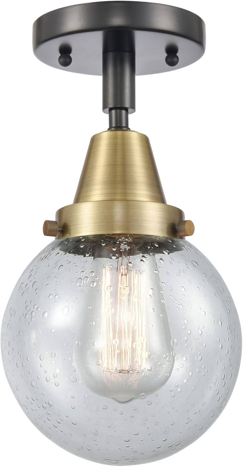 Innovations 447-1C-BAB-G204-6 Transitional One Light Flush Mount from Franklin Restoration Collection in Two-Tone Finish,