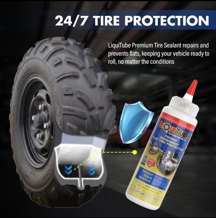 Image of Premium Heavy Duty Tire Sealant - Permanent Flat Tire Protection for Trailer and Off Road Tires - Maintain Air Pressure, Balance - Seal Punctures, Bead, Rim, Tire Weathering Leaks (16 oz)