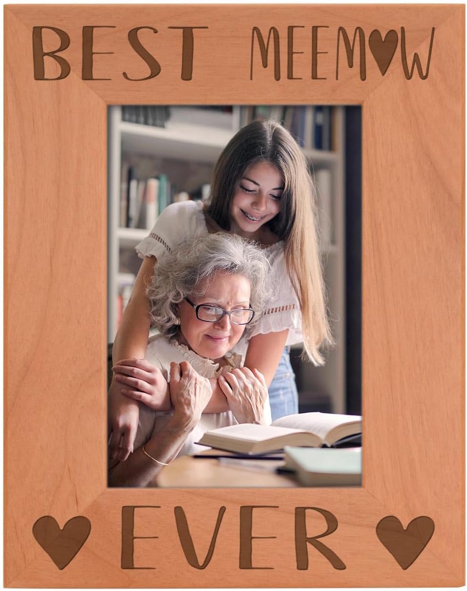 ThisWear Inspirational Gift For Meemaw Best MeeMaw Ever Heart Family Wood Engraved Portrait 5x7 Photo Frame