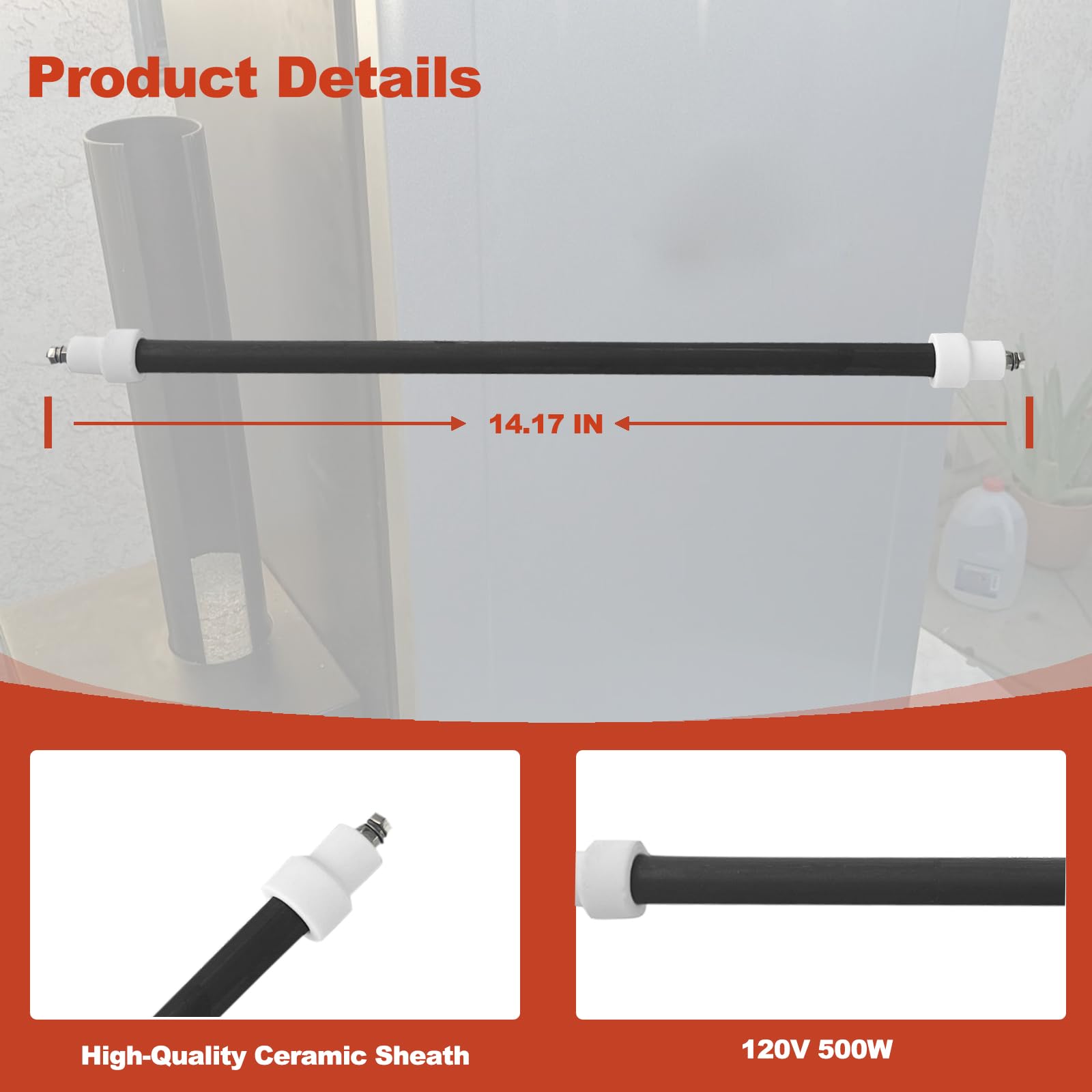 Elemento calefactor de humo de 120 V 500 W, barra de calor de repuesto, compatible con Bradley 4 y 6 estantes eléctricos ahumadores BTIS1 BS611 BTDS76P BTDS108P BS815XLT 2