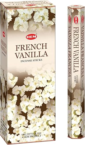 HEM Incienso de vainilla francesa – Caja de 120 varillas (6 paquetes) – Aroma dulce y acogedor para meditación, yoga, alivio del estrés y refresco