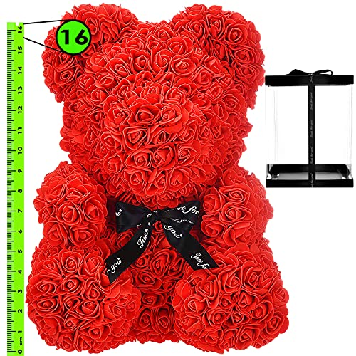 Large 16†Flower Teddy Bear Gift Set | Handmade Artificial Roses for Valentine’s Day, Mother’s Day, Anniversary | Includes Boxed Chocolates, Heart Balloon and Display Box (Red) Large 16†Flower Teddy Bear Gift Set | Handmade Artificial Roses for Valentine’s Day, Mother’s Day, Anniversary | Includes Boxed Chocolates, Heart Balloon and Display Box (Red)