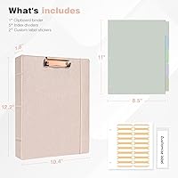 Vista 3 de Ospelelf Carpeta de 3 anillos con portapapeles, cuero de 1 pulgada, tamaño carta (8.5 x 11 pulgadas), carpeta de portapapeles con 5 separadores
