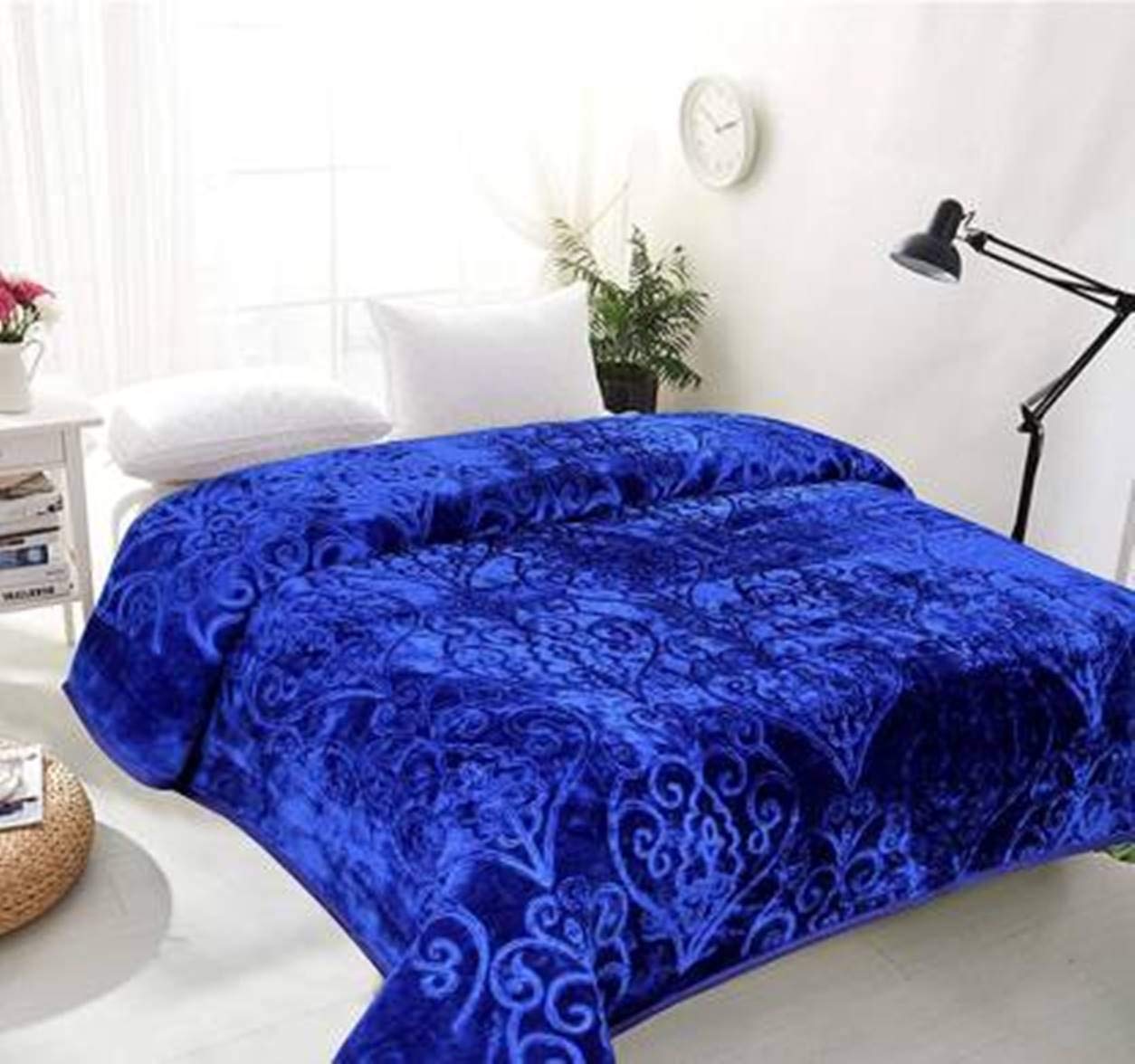 CHANGERS Embossed Blankets,Quilt,duvets,dohar Solid Colour Ultra Soft Floral Double Bed Heavy Mink Winter Blanket (Blue)-image-32
