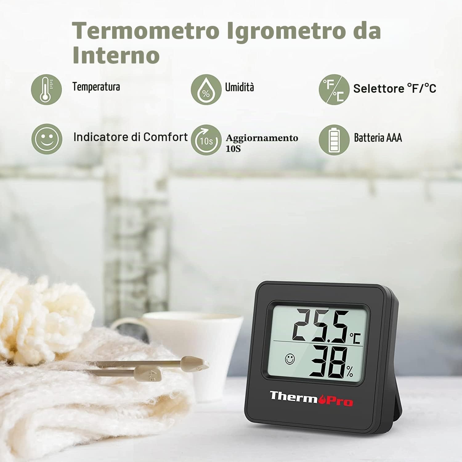 TempPro TP157-3 Termometro digitale per interni, termometro per la casa, misuratore di umidità con sensore di temperatura e umidità e icona a forma di viso, Precedentemente ThermoPro