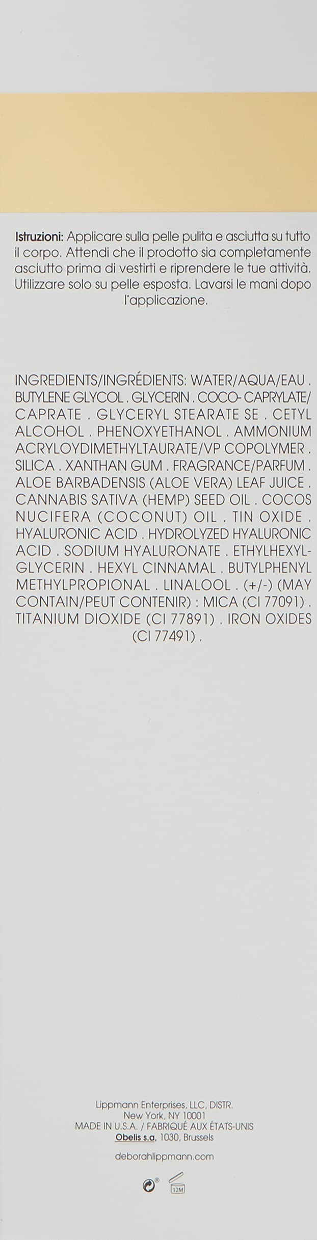 Deborah Lippmann Rich Girl Hydrating Body Shimmer |Highlighter | Body Glow | Luminizer | Illuminating Lotion with Hemp Seed Oil & Hyaluronic Acid, 5oz