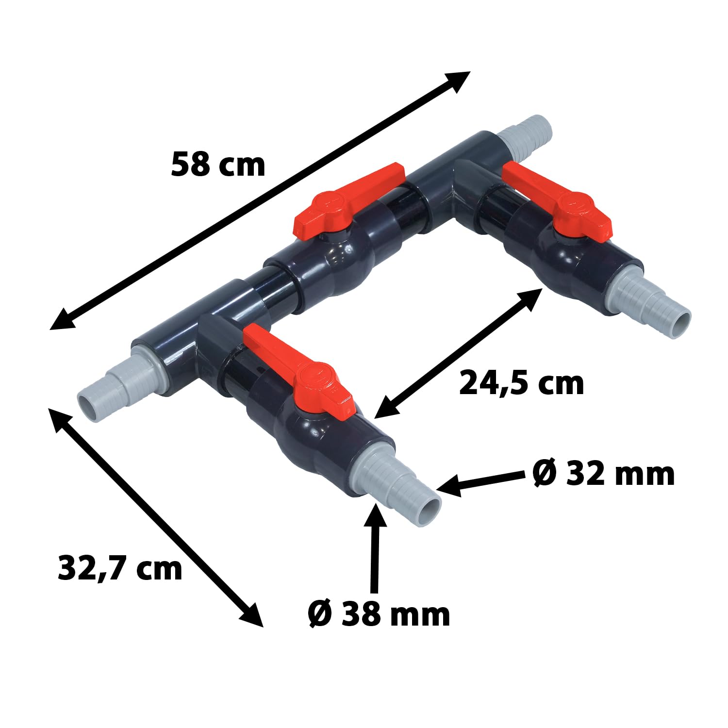 Miganeo Bypass Set für Pool Solarweiche 3 Wege Ventil Anschluss Ø 32/38mm Schlauchschellen Sandfilteranlagen Poolheizung Wärmepumpe Solarheizung