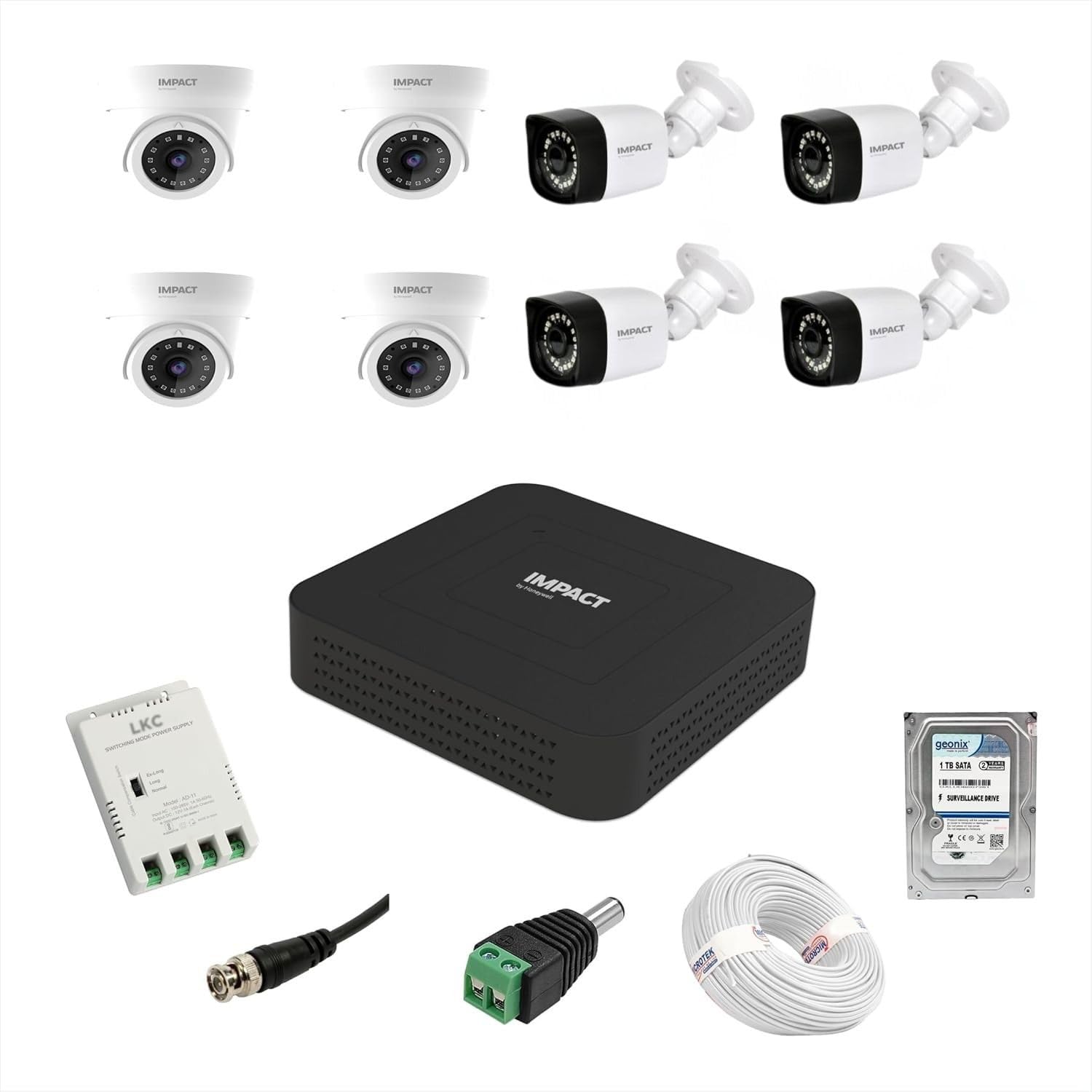 Impact by Honeywell 2 MP Wired CCTV KIT with 8 Channel DVR I 6 Dome Cameras + 2 Bullet Cameras I 1 TB Hard Disk & Accessories I Made in India I White (I-MKIT8CH-1_K)-image-36