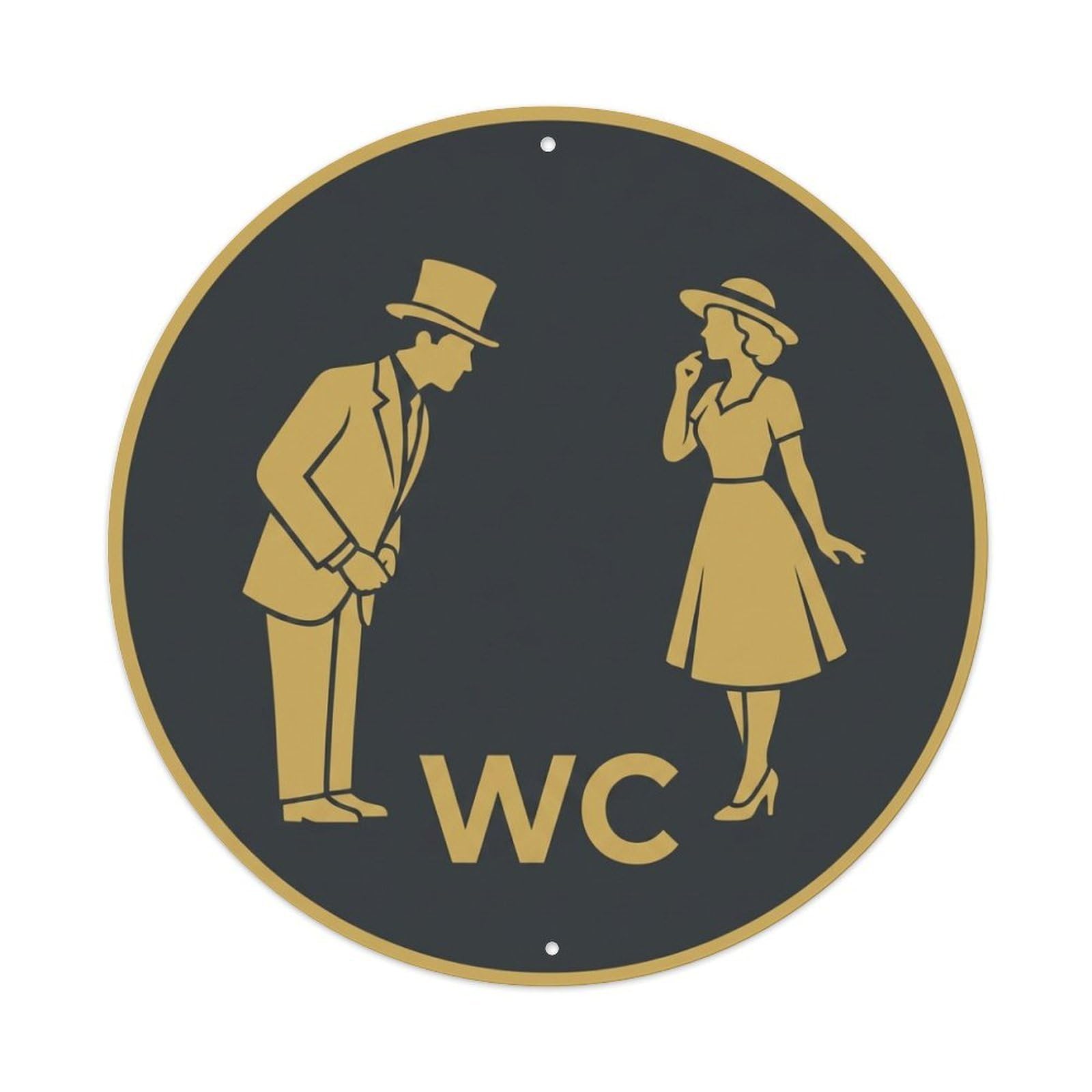 Olhnbad Style Charcoal Gold Bowing Wc Restroom Notice Metal Tin Sign