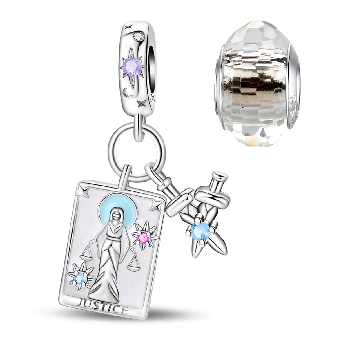 HappyStar Argent 925 Sterling Rose Fleur Charme Carte Tarot Pendentif Bead Charms femme pour fit Pandora Bracelets Européens Colliers Bijoux Saint-Valentin Cadeau
