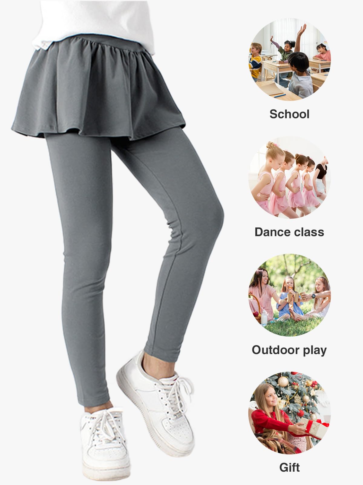 LOLANTA Leggings pour Filles, Leggings en Coton Extensible avec Jupe à Volants, Jupe Pantalon Décontractée pour Enfants 5-12 Ans