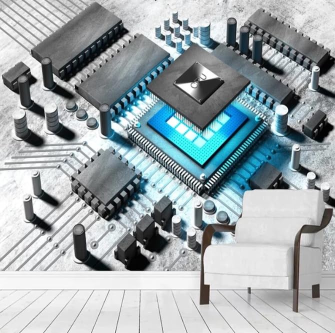 Papier peint ordinateur CPU 3D pour un salon moderne au design geek