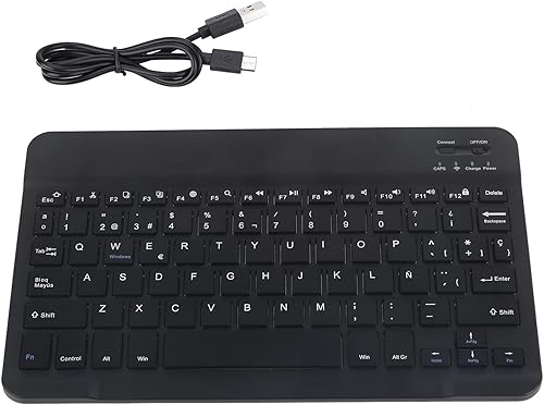 Miniatura 7 de Jectse Teclado español, mini teclado portátil BT 3.0 español Touchpad diseño ultrafino, estructura de pie de tijera, 78 teclas, compatible con iOS