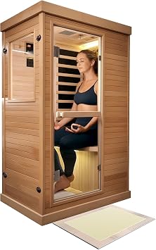 Mikolo Infrared Sauna for Home | 1-Person Low EMF Dry Sauna with Full Body Heating | 5 Carbon Heaters Sauna Room for Wellness & Relaxation| Bluetooth & Chromotherapy | Canadian HemlockNatural Wood