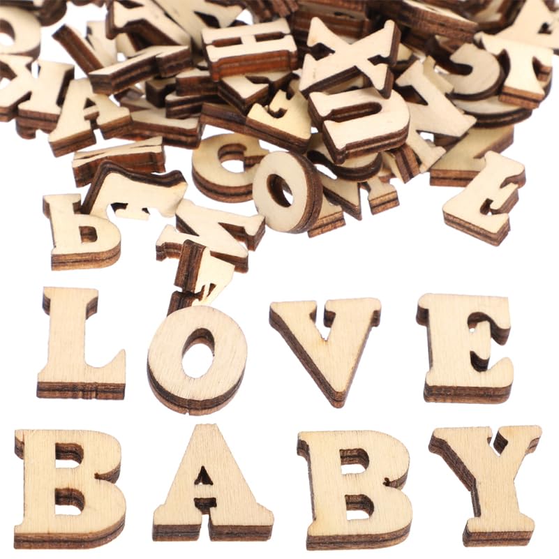 VILLCASE 200Pcs Wooden Letters for Crafts Small Unfinished Alphabet Pieces DIY Decor Mixed English Letters for Scrapbooking Home Decoration and Educational Projects