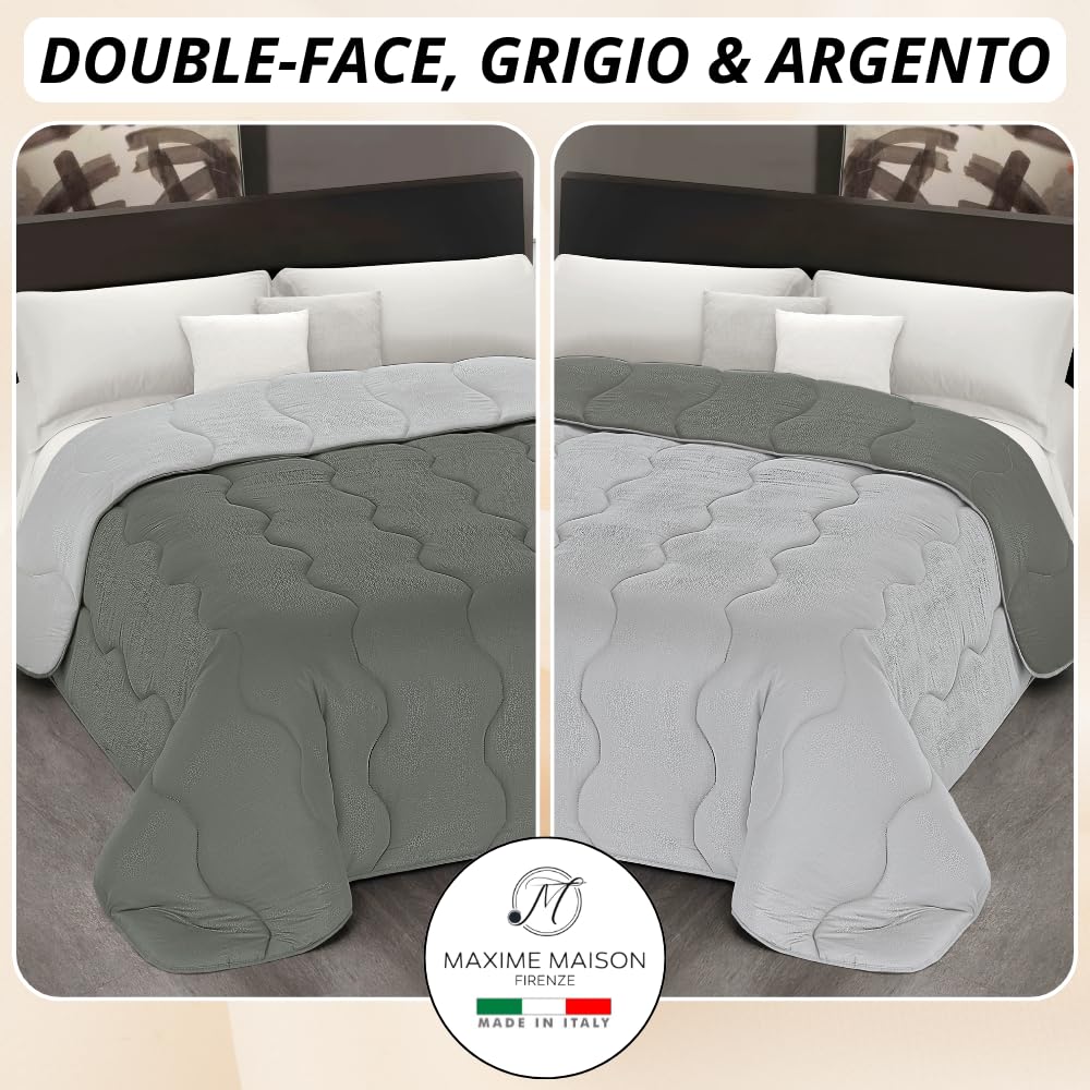 MAXIME MAISON - Piumone Matrimoniale Invernale 260x260cm, Trapunta Invernale Matrimoniale (300gr/mq) Coperta Calda in Microfibra, Copriletto per Stagioni Fredde, Design Double Face, Made in Italy