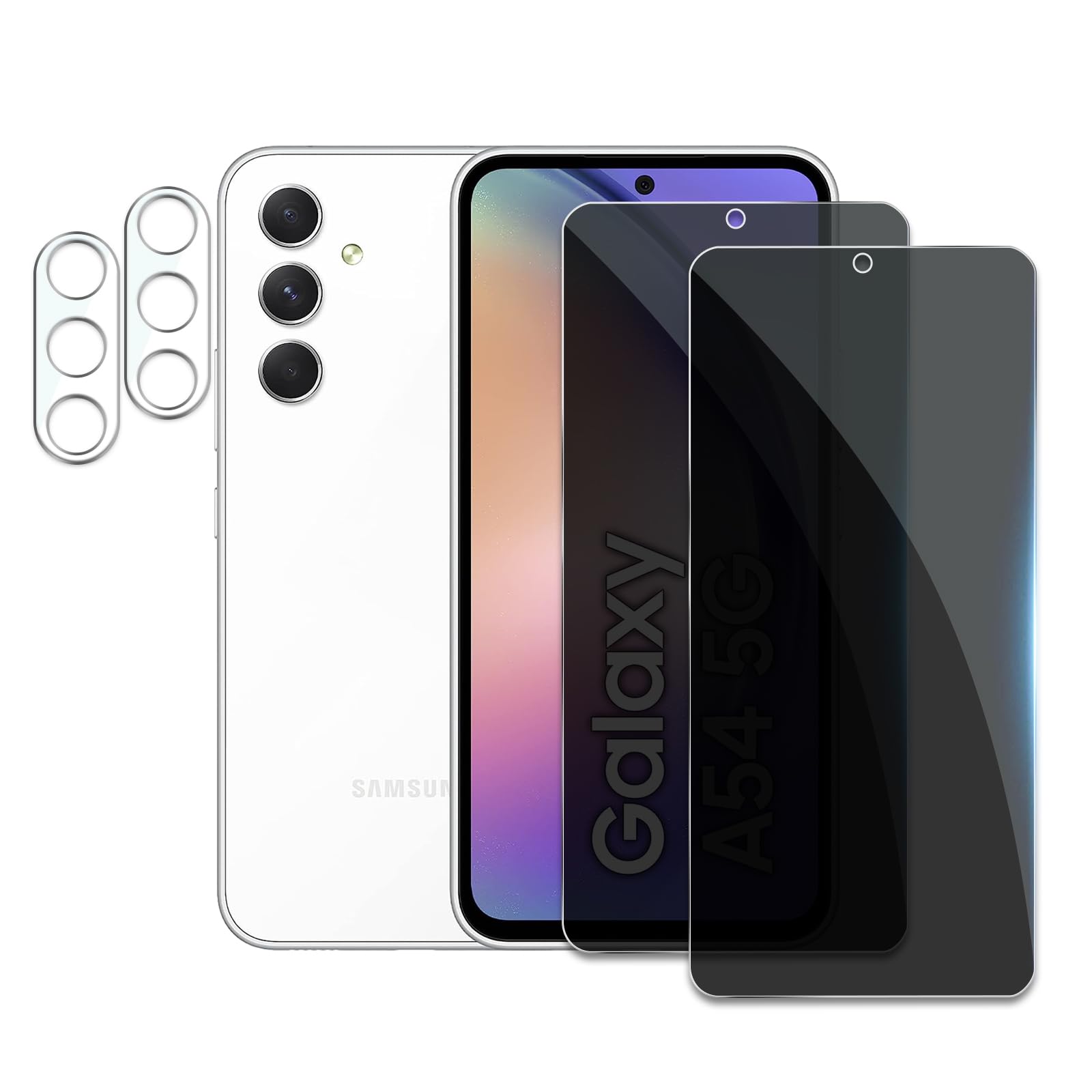 Photo 1 of [2+2 Pack] Privacy Screen Protector for Samsung Galaxy A54 5G, Anti-Spy Shatterproof Tempered Glass with Camera Lens Tempered Glass 9H Hardness Bubble Free