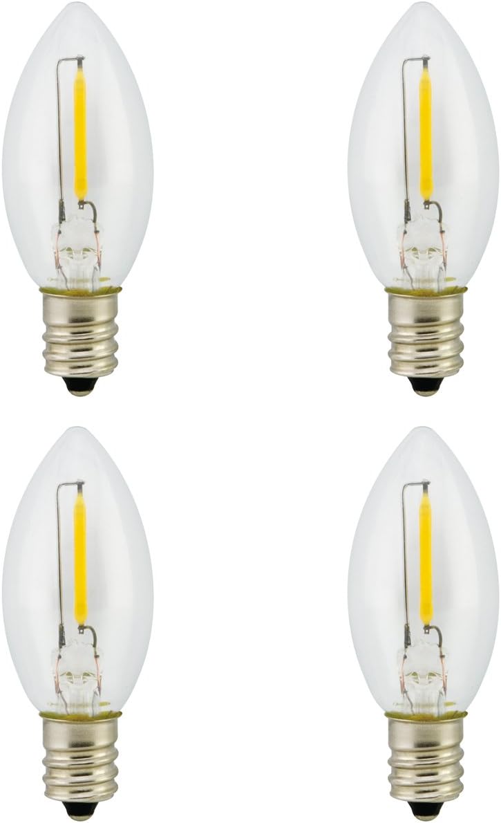 Promotion Night Light Bulb LED C7 1W, Bullet/Candle Shape LED Bulb 120V 1W E12 Candelabra Screw Base, Accent Wall Night Light/Window Candles/Christmas Villages Replacement Bulb, 4Pack