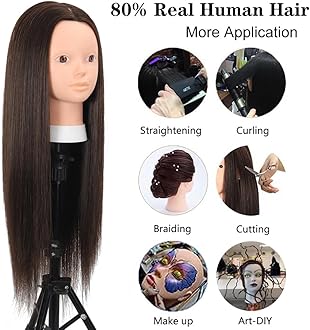 Cosmetology Mannequin Head 80% Real Human Hair Styling Hair Manikin Head