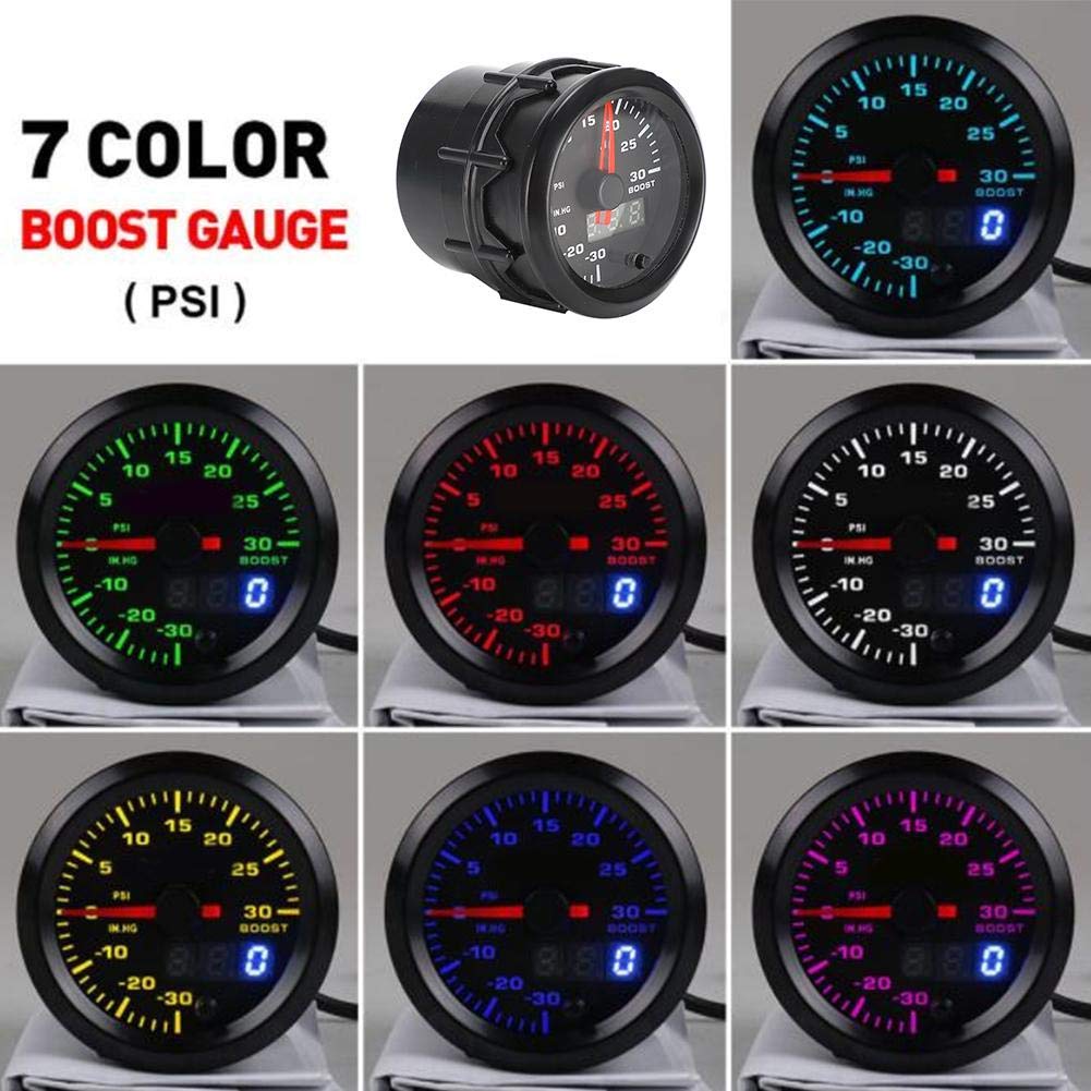 Akozon 52mm/2in 7 Couleurs LED Turbo Boost Meter Digital Turbo Boost Gauge Voiture Modification Instrument Set