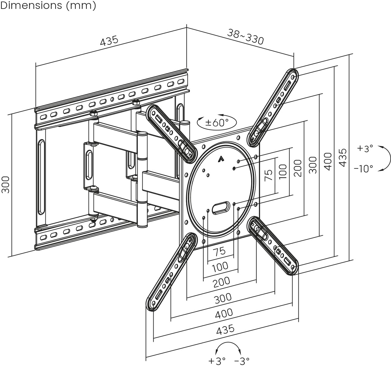 my Wall Soporte de Pared Giratorio para TV HP47L de 23" a 75" (58-191 cm)