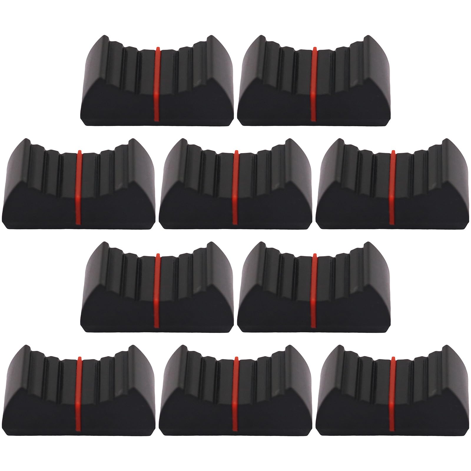 4mm Hole Black Body Linear Slider/Fader Caps Pack of 10 (Red)