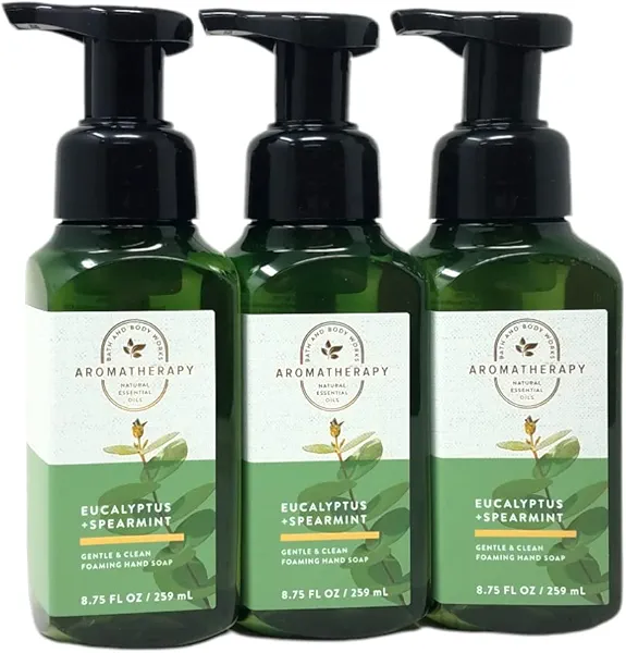 Bath & Body Works Aromatherapy Stress Relief Eucalyptus Spearmint Gentle Foaming Hand Soap 8.75 fl.oz Set of 3