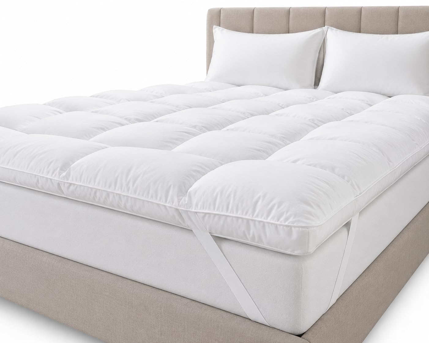 4All Double Mattress Topper 137x190cm – Extra Thick 10cm Deep Filled Mattress Topper Double Bed, Hotel Quality Quilted Bed Topper Double with Corner Straps, Breathable Hypoallergenic Microfiber