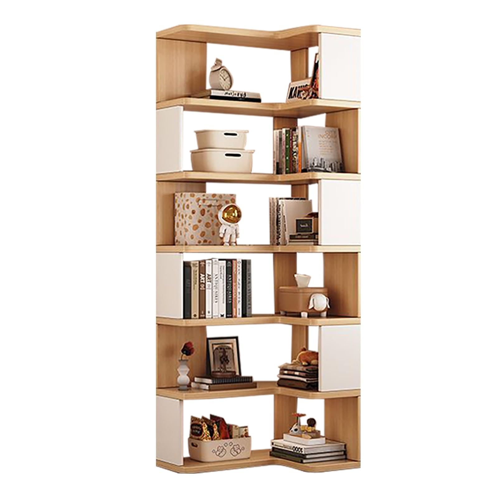 bimiti Libreria angolare a 6 strati, in legno, altezza 175 cm, grande scaffale angolare per soggiorno, casa, ufficio