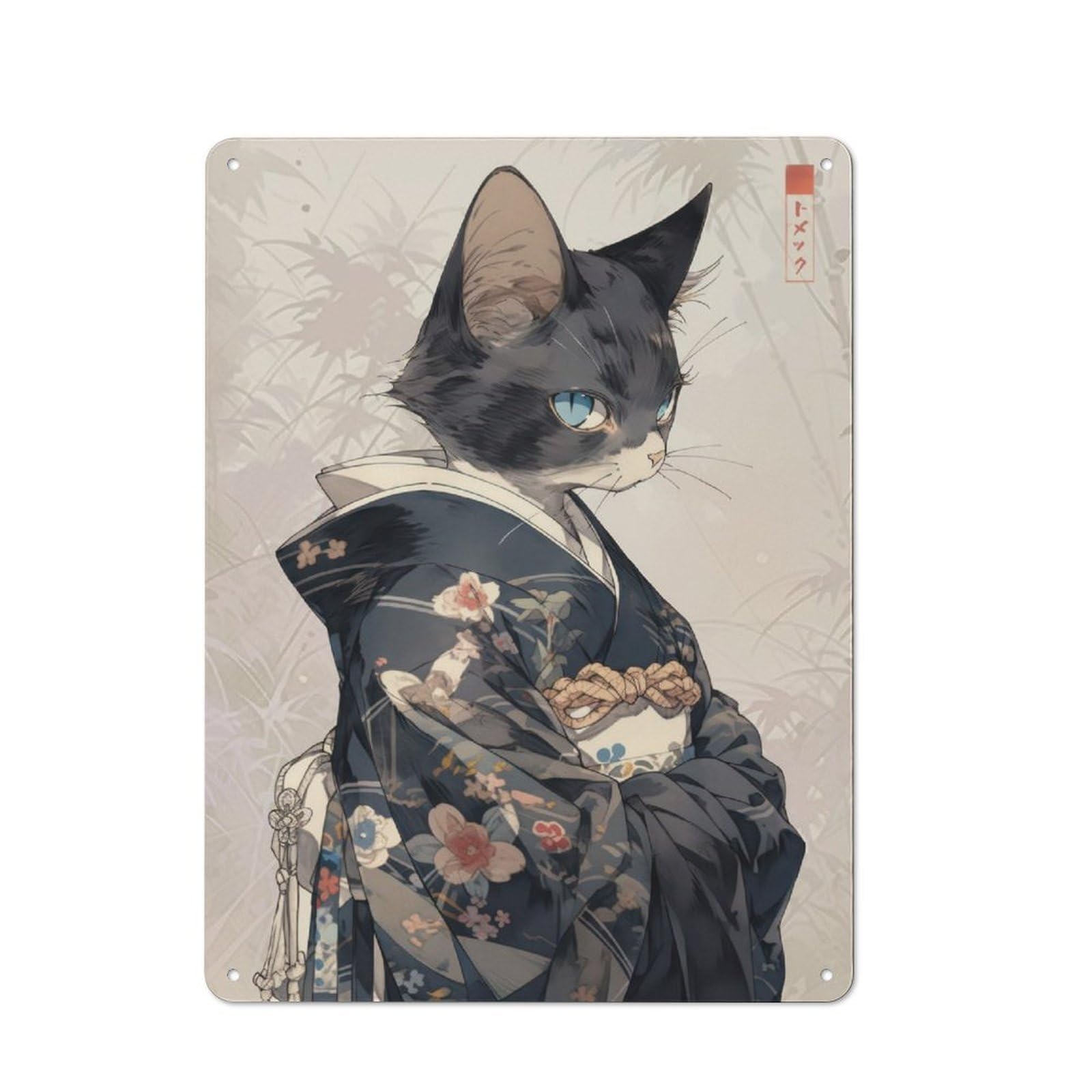 Junmoney Edo Cat Geisha Metal Wall Decor Sign For City Themed Room, Study Or Gallery Wall, Gift For Travel Lovers And City Fans, 40X30cm