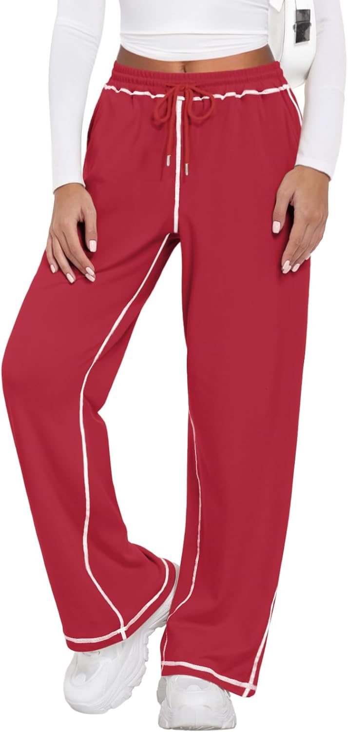 Feiersi Women's Wide Leg Sweatpants Soft Trendy Drawstring Baggy High Waisted Casual Trousers Jogger Sweat Pants