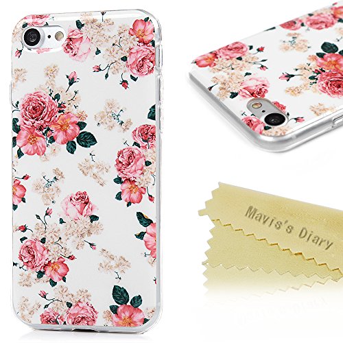 iPhone 7 Case 2016, iPhone 8 Case 2017 - Mavis's Diary Pink Flowers Peony Floral Pastoral Spring Design Flexible Slim Soft TPU Rubber Case Ultra Thin Shockproof Anti-fade Scratchproof Protective Cover