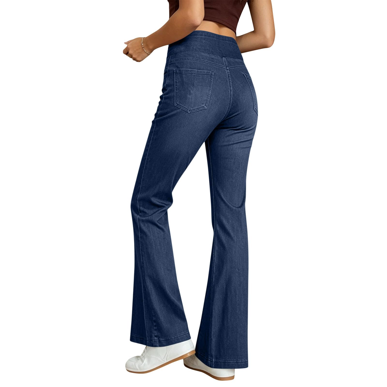 Générique Pantalon De Jean Évasé pour Femme avec Taille Haute Élastique Et Poches - Pantalons Style Rétro À Coupe Cloche, Idéal comme Pantalon Décontracté pour Le Quotidien Et Le Week-End.