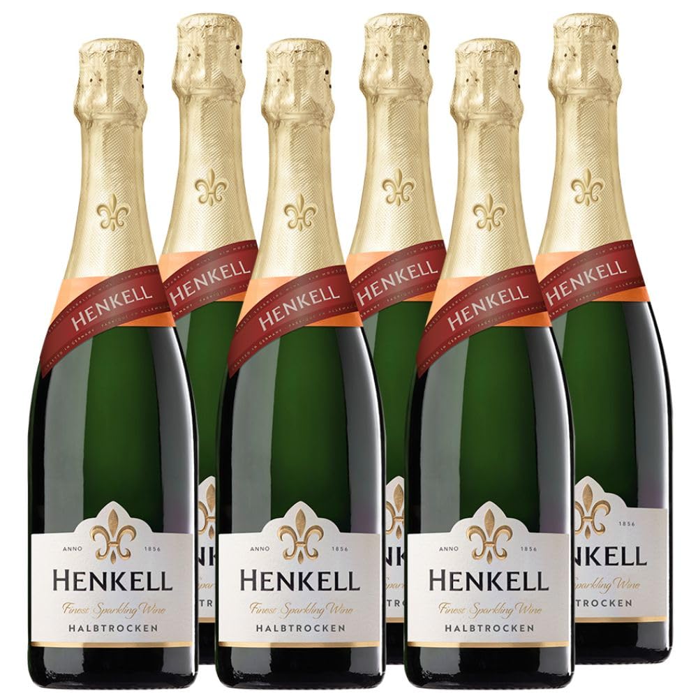 Henkell Sekt Halbtrocken (6 x 0,75 l) - Angenehm milder Sektgenuss, feinperlig, fruchtig, frisch, Cuvée aus klassischen Rebsorten wie Chardonnay, VEGAN